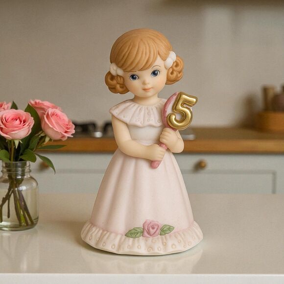 Vintage Enesco Growing Up Girls Age 5 Blonde Figurine 1982 Porcelain Birthday - Picture 11 of 12